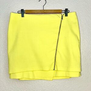 H&M Bright Yellow Neon Layered style Zipper front Trendy Casual Skirt size 12